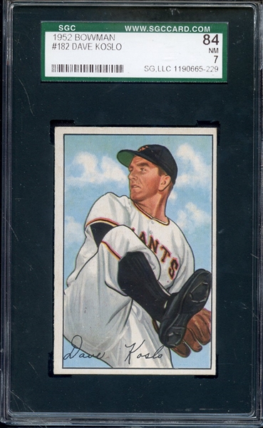 1952 BOWMAN 182 DAVE KOLSO SGC NM 84 / 7