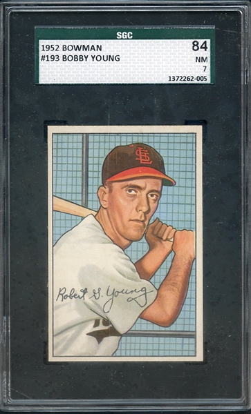 1952 BOWMAN 193 BOBBY YOUNG SGC NM 84 / 7