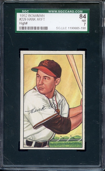 1952 BOWMAN 229 HANK ARFT SGC NM 84 / 7