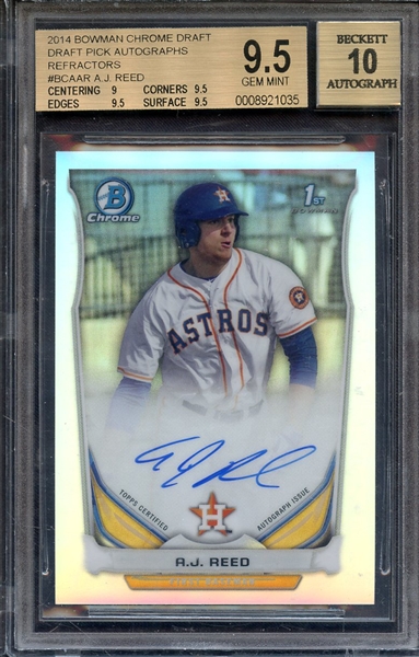 2014 BOWMAN CHROME DRAFT PICK AUTOGRAPHS REFRACTORS A. J. REED BGS GEM MINT 9.5 AUTO 10 * CHIPPED CASE*