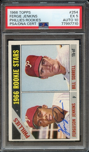 1966 TOPPS 254 SIGNED FERGIE JENKINS PSA EX 5 PSA/DNA AUTO 10