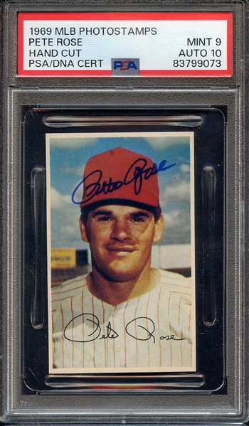 1969 MLB PHOTOSTAMPS SIGNED PETE ROSE PSA MINT 9 PSA/DNA AUTO 10