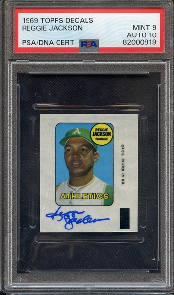 1969 TOPPS DECALS SIGNED REGGIE JACKSON PSA MINT 9 PSA/DNA AUTO 10