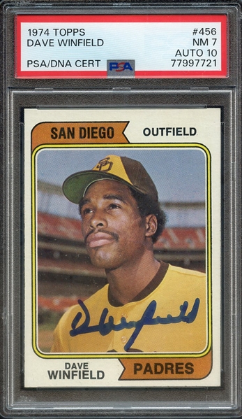 1974 TOPPS 456 SIGNED DAVE WINFIELD PSA NM 7 PSA/DNA AUTO 10