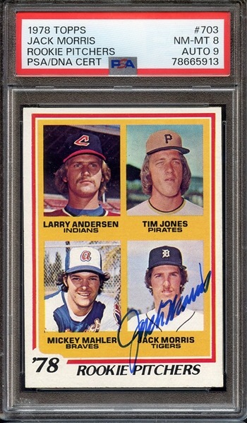 1978 TOPPS 703 SIGNED JACK MORRIS PSA NM-MT 8 PSA/DNA AUTO 9