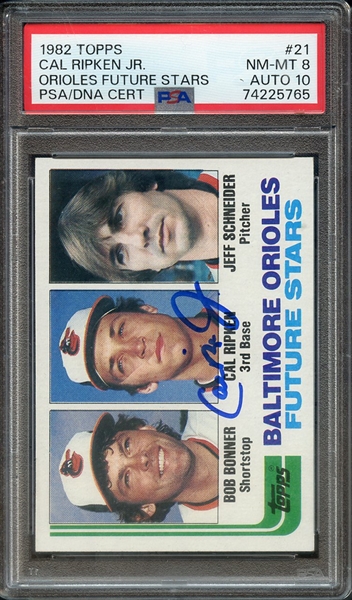 1982 TOPPS 21 SIGNED CAL RIPKEN PSA NM-MT 8 PSA/DNA AUTO 10