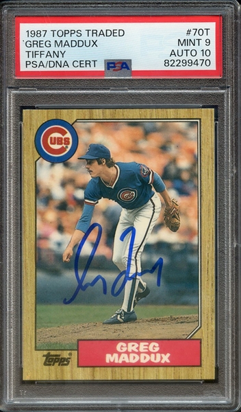 1987 TOPPS TRADED TIFFANY 70T SIGNED GREG MADDUX PSA MINT 9 PSA/DNA AUTO 10