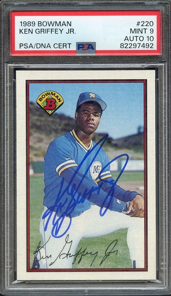 1989 BOWMAN 220 SIGNED KEN GRIFFEY JR PSA MINT 9 PSA/DNA AUTO 10
