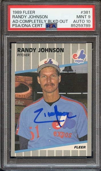 1989 FLEER 381 SIGNED RANDY JOHNSON PSA MINT 9 PSA/DNA AUTO 10