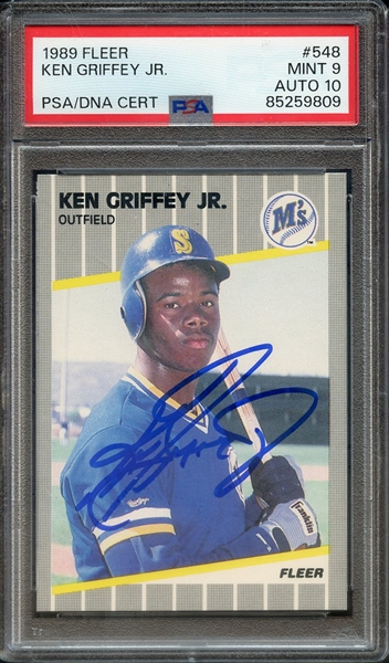 1989 FLEER 548 KEN GRIFFEY JR PSA MINT 9 PSA/DNA AUTO 10