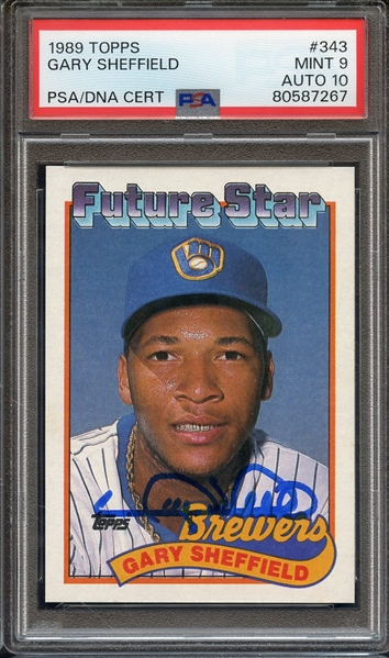 1989 TOPPS 343 SIGNED GARY SHEFFIELD PSA MINT 9 PSA/DNA AUTO 10