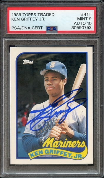 1989 TOPPS TRADED 41T SIGNED KEN GRIFFEY JR PSA MINT 9 PSA/DNA AUTO 10