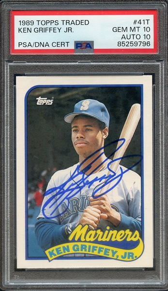 1989 TOPPS TRADED 41T SIGNED KEN GRIFFEY JR PSA GEM MT 10 PSA/DNA AUTO 10