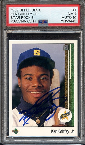 1989 UPPER DECK 1 SIGNED KEN GRIFFEY JR PSA NM 7 PSA/DNA AUTO 10