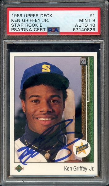 1989 UPPER DECK 1 SIGNED KEN GRIFFEY JR PSA MINT 9 PSA/DNA AUTO 10