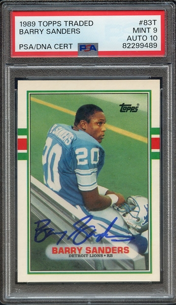 1989 TOPPS TRADED 83T SIGNED BARRY SANDERS PSA MINT 9 PSA/DNA AUTO 10