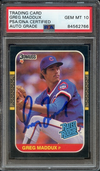 1987 DONRUSS 36 SIGNED GREG MADDUX PSA/DNA AUTO 10
