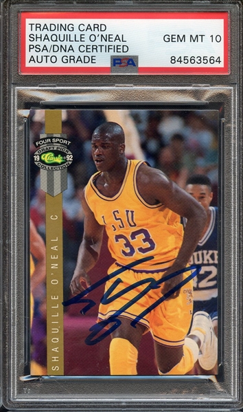 1992 CLASSIC 4 SPORT DRAFT PICK LP8 SIGNED SHAQUILLE O'NEAL PSA/DNA AUTO 10