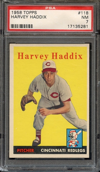 1958 TOPPS 118 HARVEY HADDIX PSA NM 7
