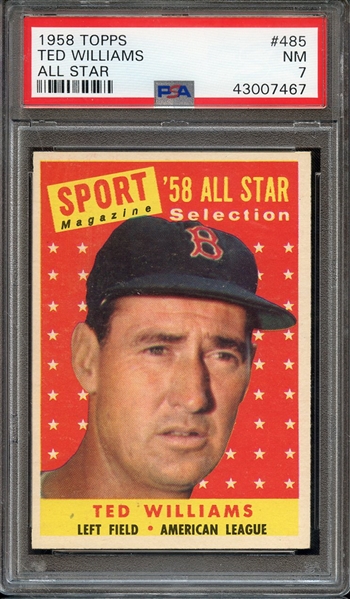 1958 TOPPS 485 TED WILLIAMS ALL STAR PSA NM 7