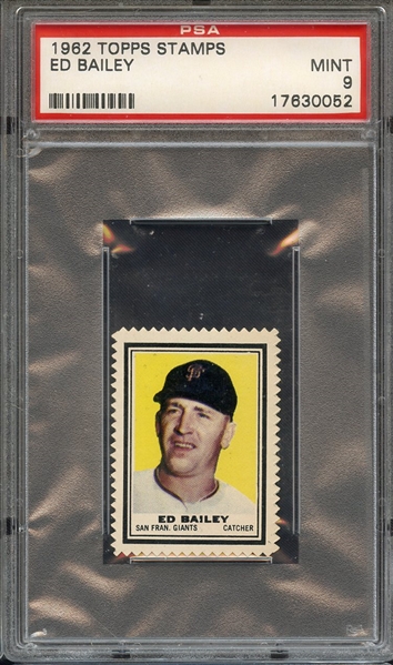 1962 TOPPS STAMPS ED BAILEY PSA MINT 9