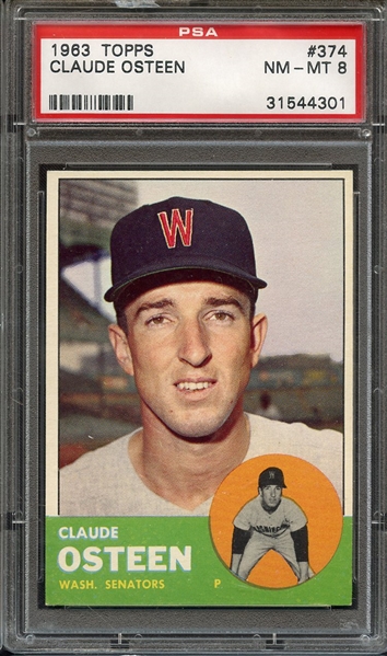 1963 TOPPS 374 CLAUDE OSTEEN PSA NM-MT 8 * CHIPPED CASE *