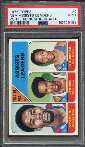 1975 TOPPS 5 NBA ASSISTS LEADERS PORTER/BING/ARCHIBALD PSA MINT 9