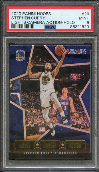 2020 PANINI HOOPS LIGHTS CAMERA ACTION 26 STEPHEN CURRY LIGHTS CAMERA ACTION-HOLO PSA MINT 9