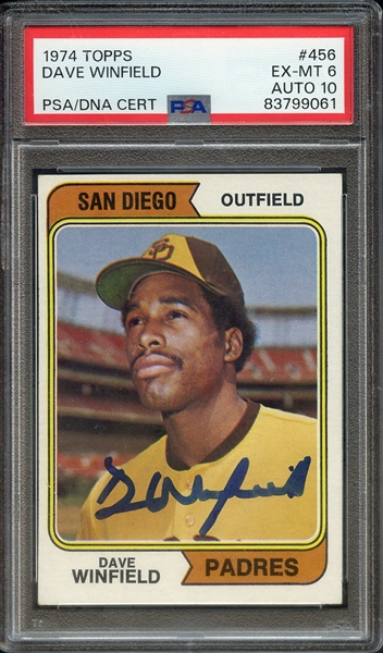 1974 TOPPS 456 SIGNED DAVE WINFIELD PSA EX-MT 6 PSA/DNA AUTO 10