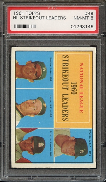 1961 TOPPS 49 NL STRIKEOUT LEADERS PSA NM-MT 8