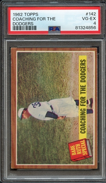 1962 TOPPS 142 COACHING FOR THE DODGERS PSA VG-EX 4
