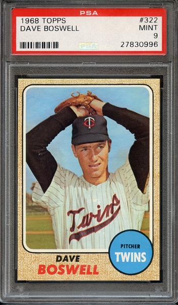 1968 TOPPS 322 DAVE BOSWELL PSA MINT 9