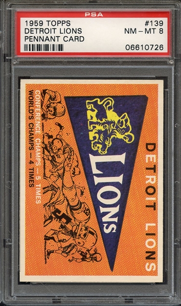 1959 TOPPS 139 DETROIT LIONS PENNANT CARD PSA NM-MT 8