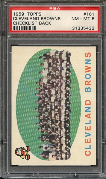 1959 TOPPS 161 CLEVELAND BROWNS CHECKLIST BACK PSA NM-MT 8