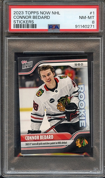 2023 TOPPS NOW NHL STICKERS 1 CONNOR BEDARD STICKERS PSA NM-MT 8