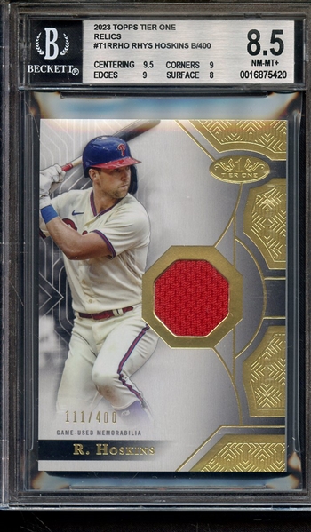 2023 TOPPS TIER ONE RELICS RHYS HOSKINS GAME USED JERSEY BGS NM-MT+ 8.5