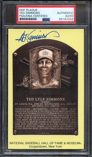 TED SIMMONS SIGNED HOF POSTCARD PSA/DNA AUTO AUTHENTIC