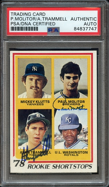 1978 TOPPS 707 DUAL SIGNED PAUL MOLITOR ALAN TRAMMELL PSA/DNA AUTO AUTHENTIC