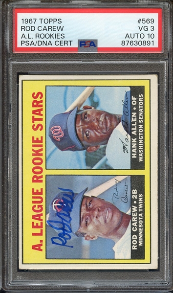 1967 TOPPS 569 SIGNED ROD CAREW PSA VG 3 PSA/DNA AUTO 10