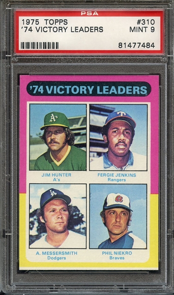 1975 TOPPS 310 '74 VICTORY LEADERS PSA MINT 9