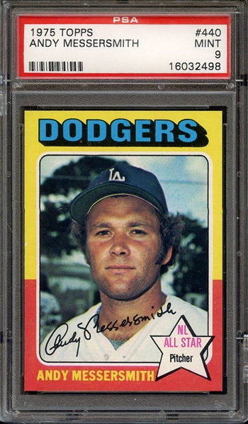 1975 TOPPS 440 ANDY MESSERSMITH PSA MINT 9