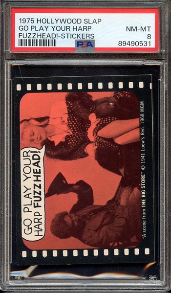 1975 HOLLYWOOD SLAP STICKERS GO PLAY YOUR HARP FUZZHEAD!-STICKERS PSA NM-MT 8