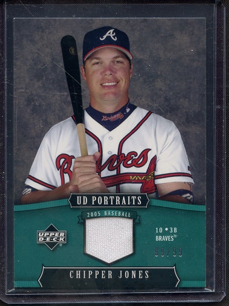 2005 UD PORTRAITS CHIPPER JONES GAME USED JERSEY 99/ 99