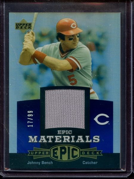 2006 UPPER DECK EPIC MATERIALS JOHNNY BENCH GAME USED JERSEY 17/99