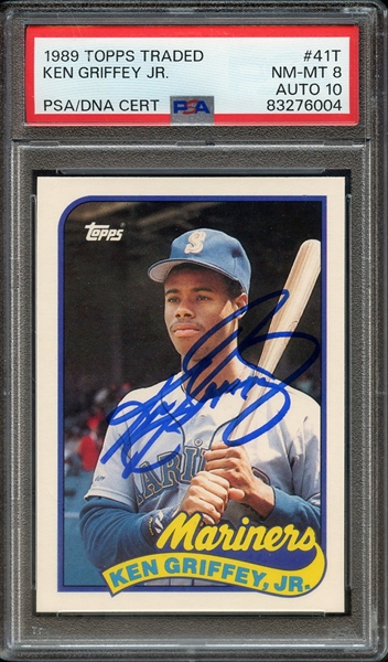 1989 TOPPS TRADED 41T SIGNED KEN GRIFFEY JR PSA NM-MT 8 PSA/DNA AUTO 10