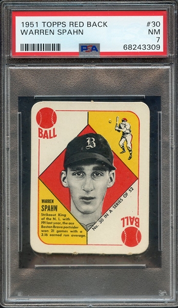 1951 TOPPS RED BACK 30 WARREN SPAHN PSA NM 7