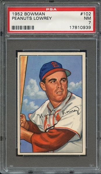 1952 BOWMAN 102 PEANUTS LOWREY PSA NM 7