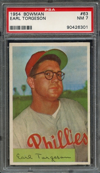 1954 BOWMAN 63 EARL TORGESON PSA NM 7