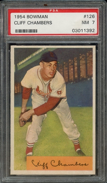 1954 BOWMAN 126 CLIFF CHAMBERS PSA NM 7