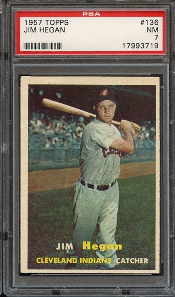 1957 TOPPS 136 JIM HEGAN PSA NM 7